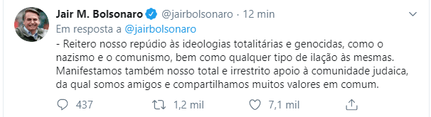 Declaração do Presidente Jair Bolsonaro através do Twitter na tarde de hoje (17)