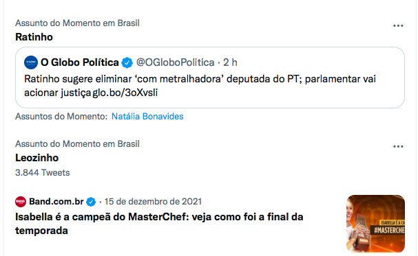 Agressão de Ratinho contra Natália Bonavides está entre assuntos mais comentados do Twitter no Brasil
