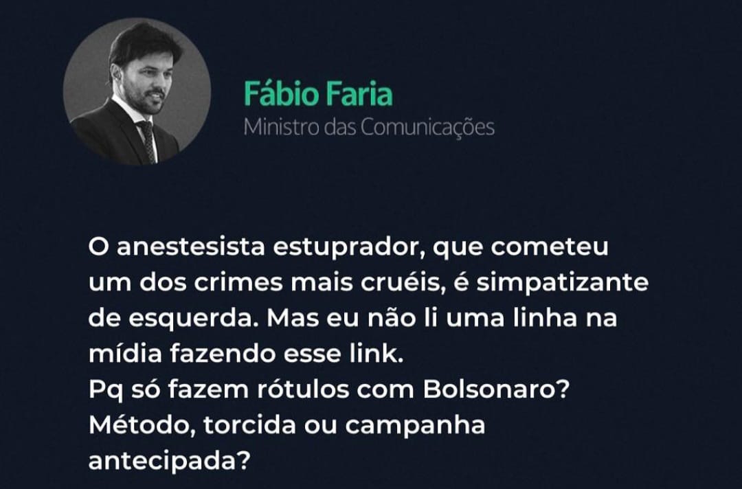 Ministro Fábio Faria tenta politizar caso de anestesista que estuprou paciente no RJ